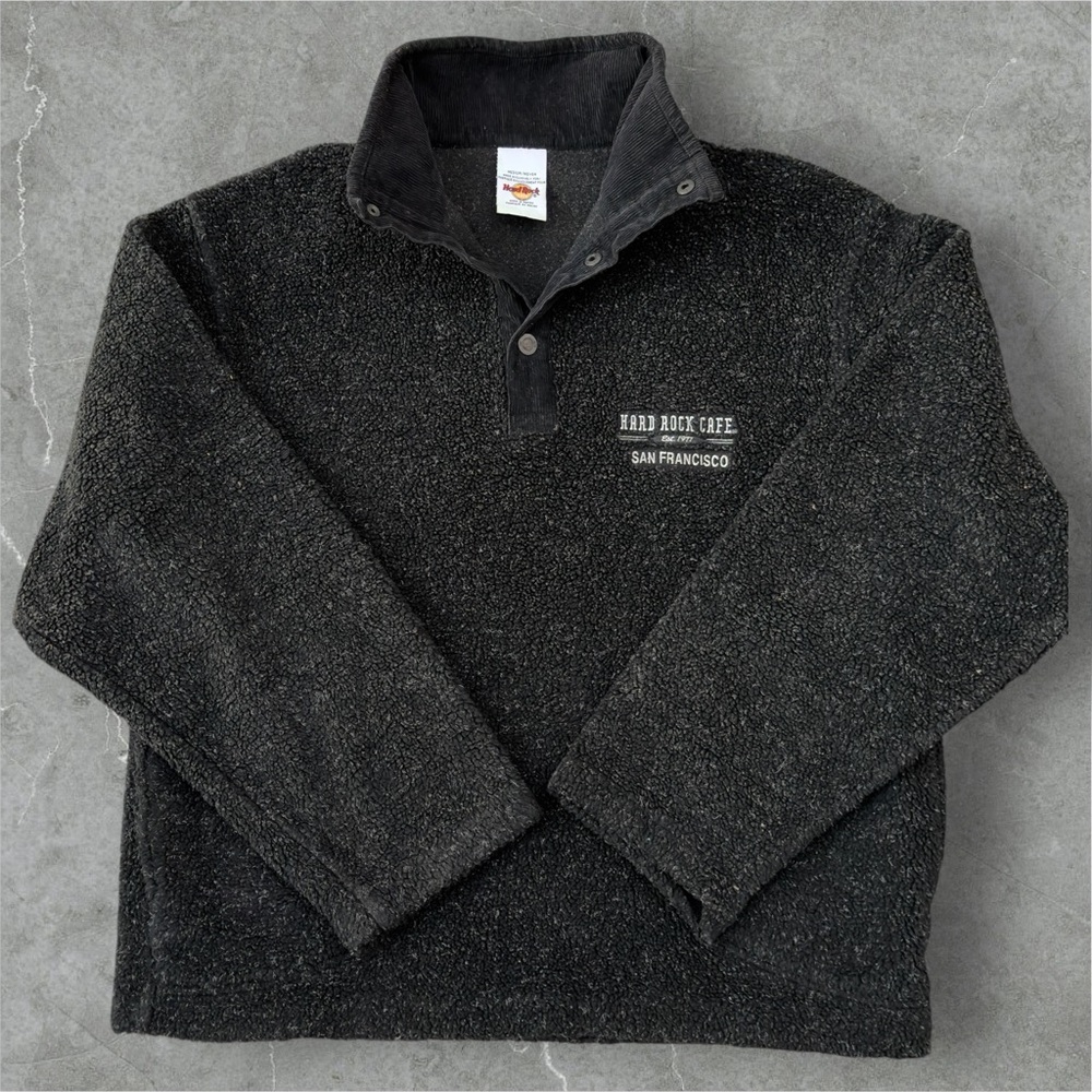 Y2K CityVibe oversized Hard Rock San Francisco Sherpa Fleece Pullover-M